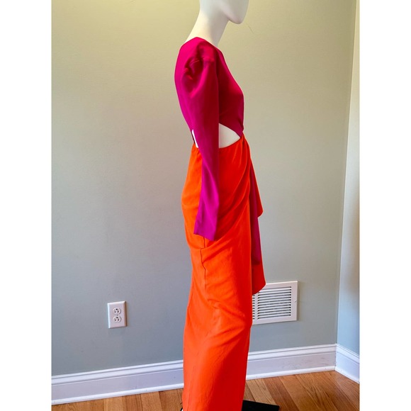 Michael Costello  Evelyn One-Shoulder Colorblocked Draped Gown. Size 2 - Picture 9 of 11